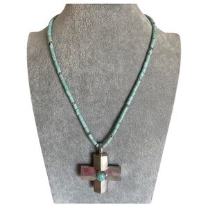 Sundance 925 Silver Turquoise Designer Cross Southwestern Medallion Necklace